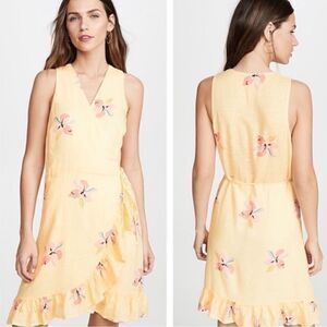 RAILS Madison Floral Linen Flounce Wrap Yellow Dress in Eden Sz S